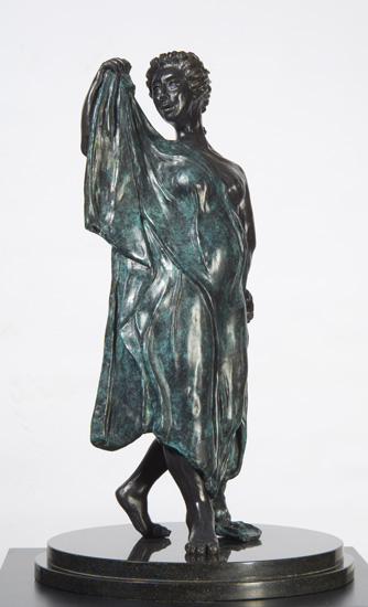 SUSANNAH, based on the myth of Susannah and the Elders, is a standing nude figure in a contrapposto pose who appears to be stepping forward holding drapery in front of her. 